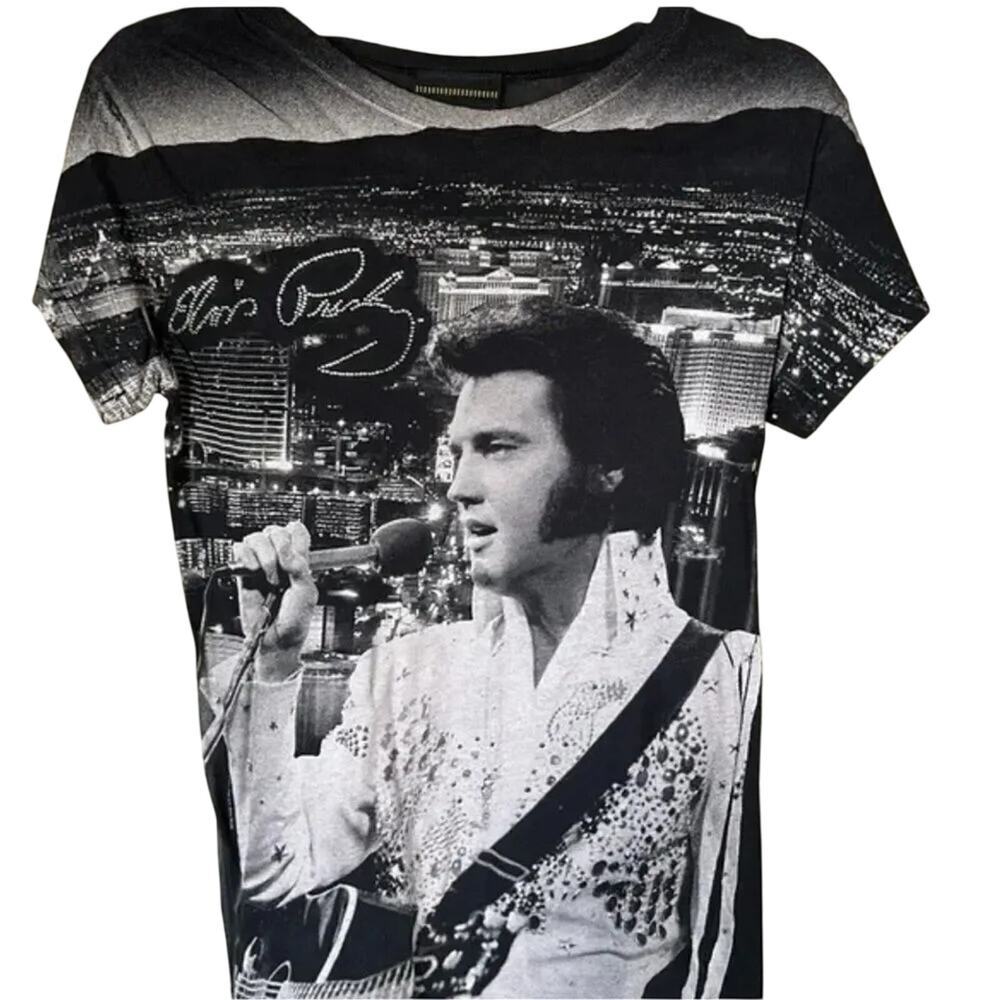 ELVIS PRESLEY Rhinestone Signature Las Vegas T-shirt, Size Large - Picture 2 of 5